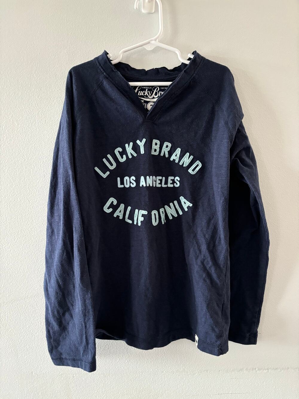 Lucky Brand Top Boys 7 Navy Blue Long Sleeve V-neck Tee Kids